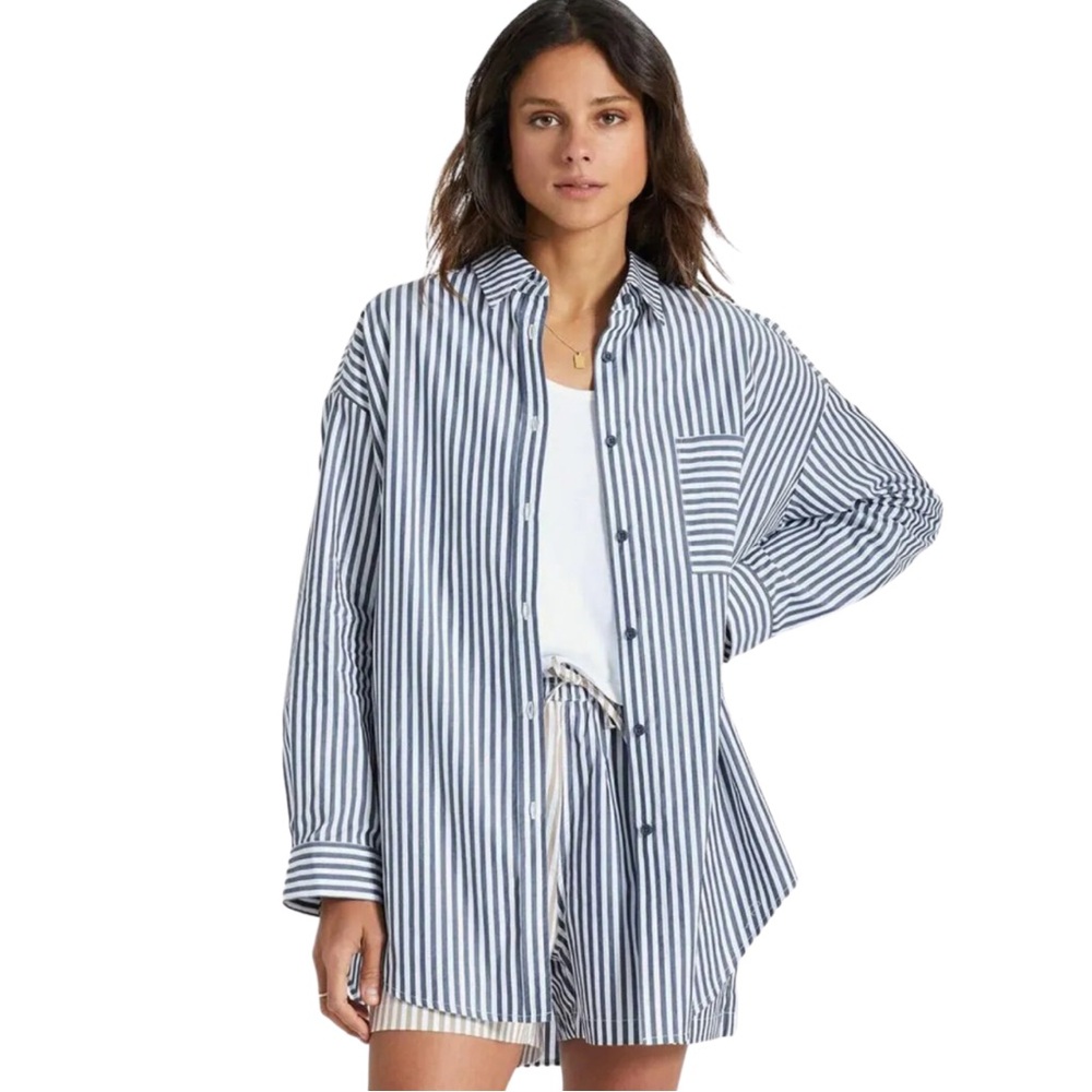Brixton Sidney Oversized Long-Sleeve Shirt - Women's Washed Navy Size M/L NWT